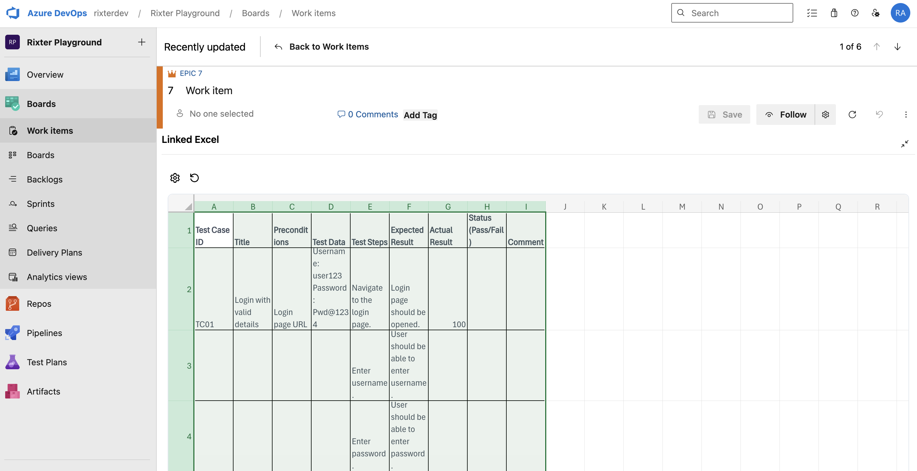 Excel file preview embedded in Azure DevOps