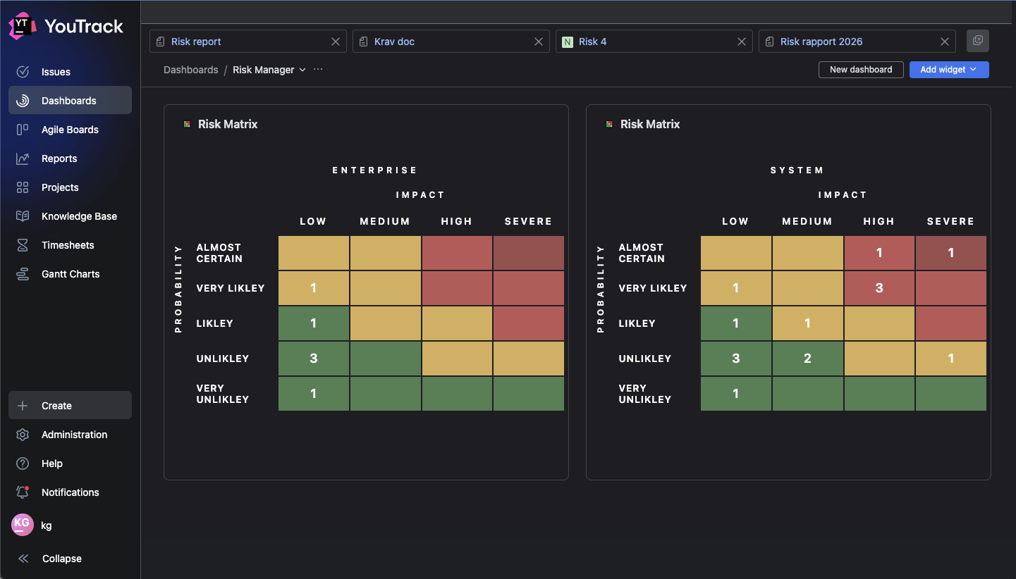 Dual risk matrixes view (dark)