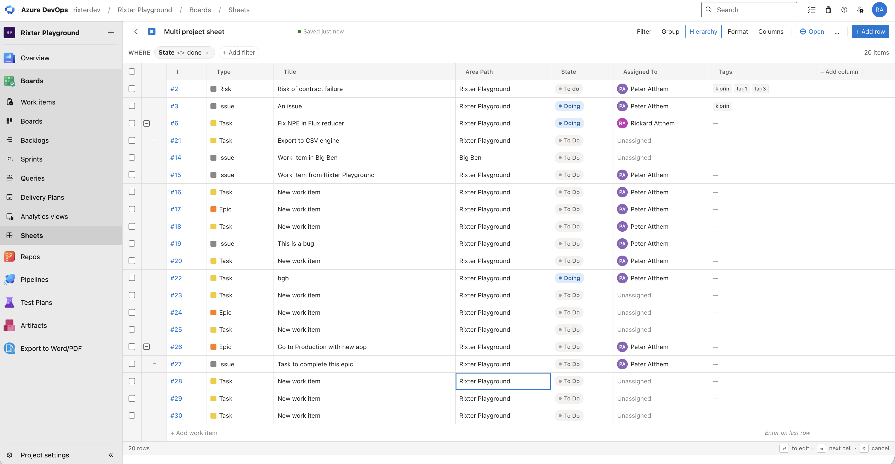 Work item grid view in Work Item Sheets